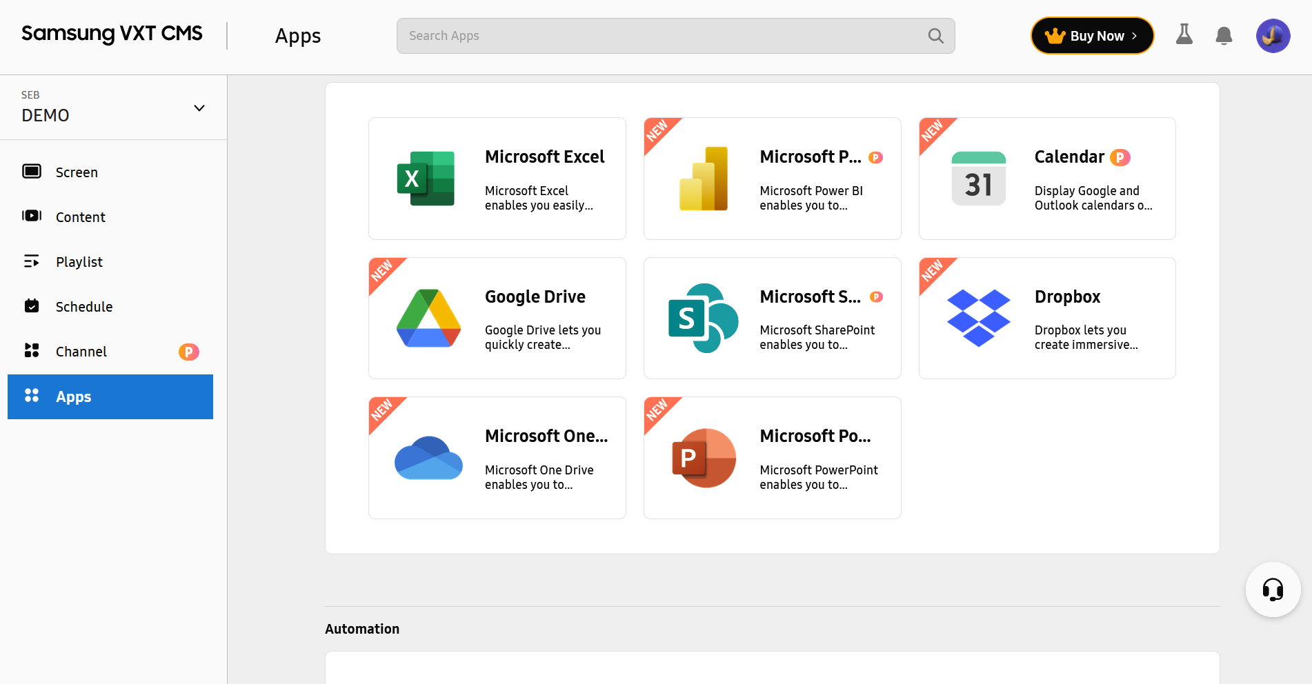 Samsung VXT Apps integrāciju katalogs